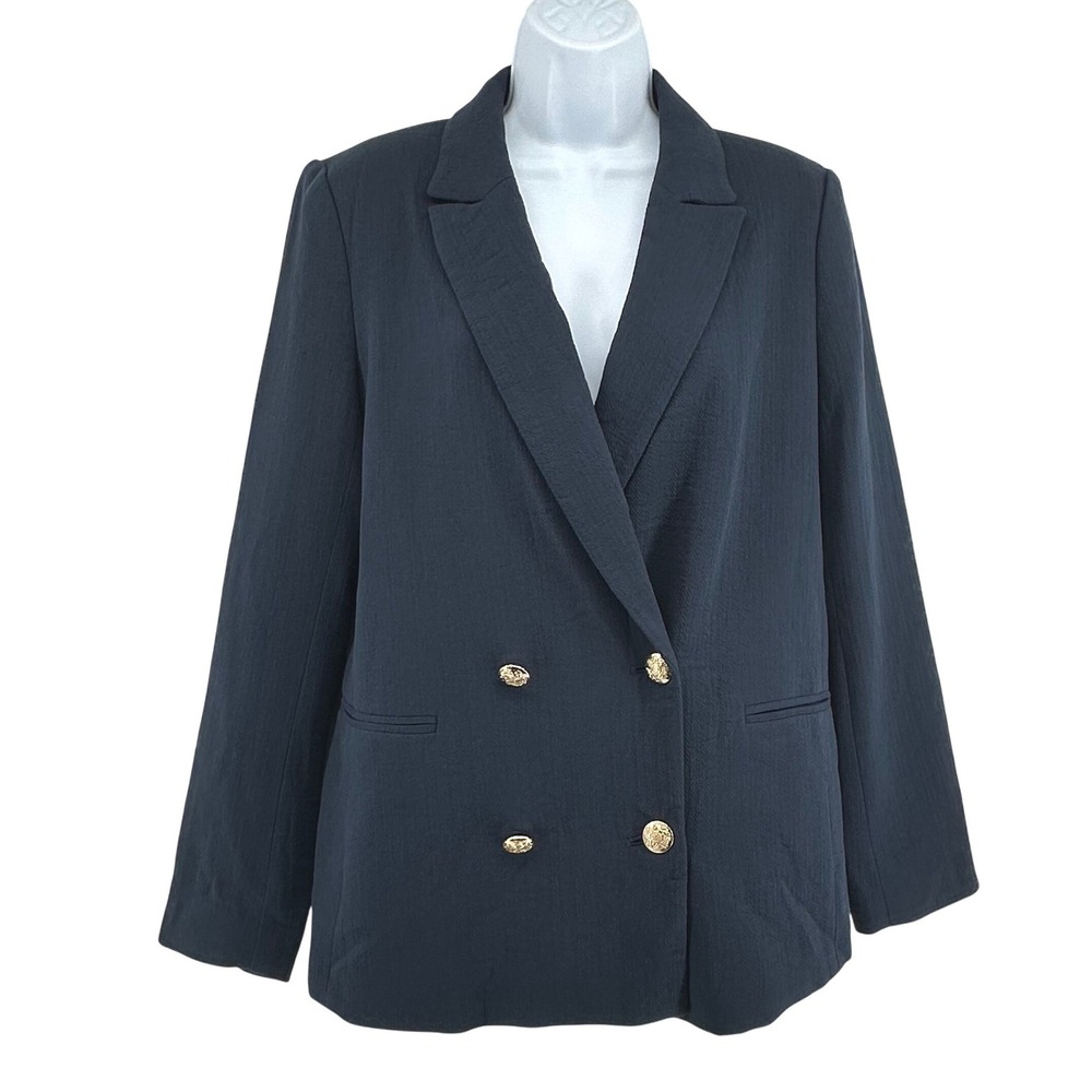 Banana Republic Double Breasted Blazer Preppy Navy Linen Blend Academia Womens 8